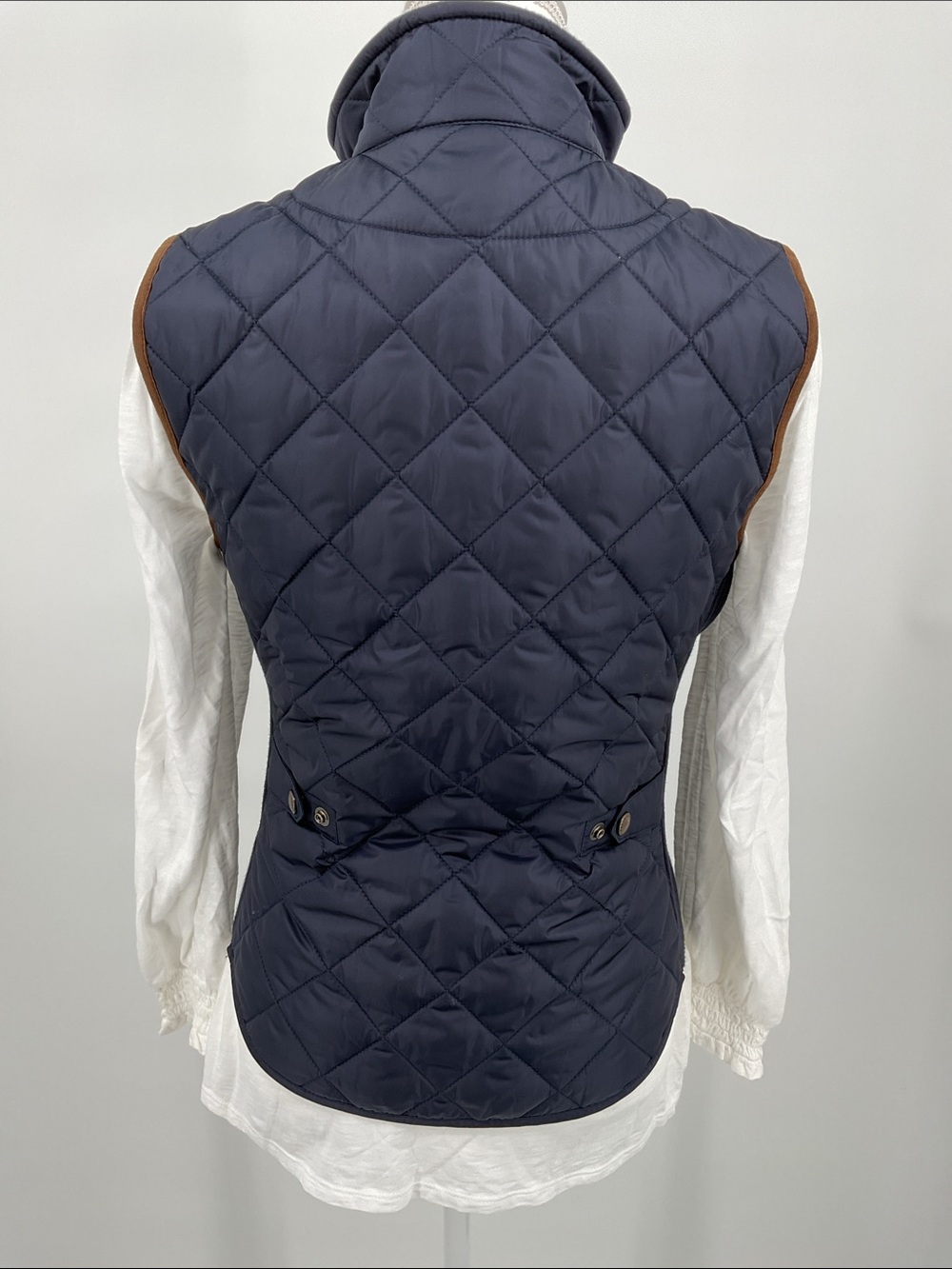 Polo Ralph Lauren Crest Quilted Vest Navy Lamb Suede Trim Equestrian Size Small - Picture 8 of 16